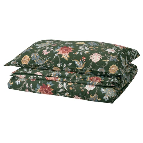 NÄSSELKLOCKA ציפה וציפית, אפור כהה-ירוק/צבעוני, 150x200/50x70 ס"מ