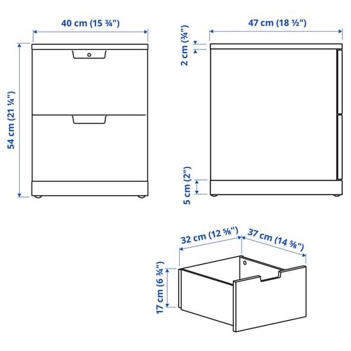 NORDLI שידת 2 מגירות, לבן, 40x54 ס"מ