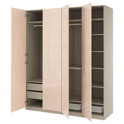PAX / FARDAL ארון בגדים, אפור-בז'/מבריק כתום בהיר, ‎200x60x236 ס"מ‏