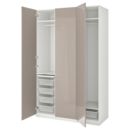 PAX / FARDAL ארון בגדים, לבן/בז' כהה מבריק, 150x60x236 ס"מ
