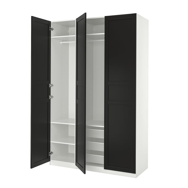 PAX / FLISBERGET ארון בגדים, לבן/שחור, 150x60x236 ס"מ