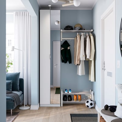 PAX / FORSAND/ÅHEIM ארון בגדים, לבן לבן/מראה, ‎50x38x236 ס"מ‏