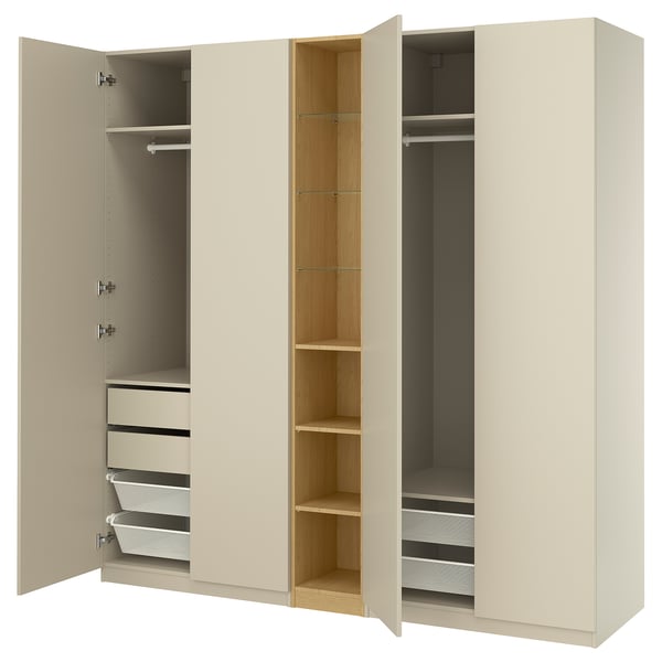 PAX / FORSAND ארון בגדים, אפור-בז' אפור-בז'/גוון אלון, ‎235x60x236 ס"מ‏