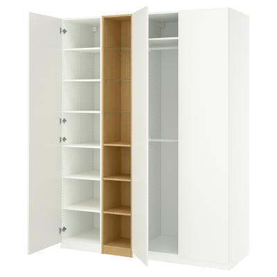 PAX / FORSAND ארון בגדים, לבן לבן/גוון אלון, ‎185x60x236 ס"מ‏