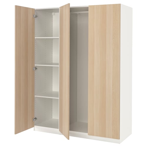 PAX / FORSAND ארון בגדים, לבן/גוון אלון מולבן, 150x60x201 ס"מ