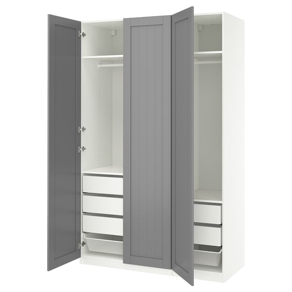 PAX / GULLABERG ארון בגדים, לבן/אפור, ‎150x60x236 ס"מ‏