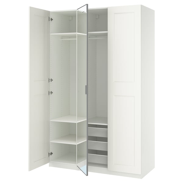 PAX / KAMMARTORP/GRIMO ארון בגדים, לבן מראה/אפור לבן, 150x60x236 ס"מ