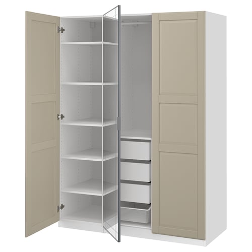 PAX / KAMMARTORP/TYSSEDAL ארון בגדים, לבן מראה/אפור אפור-בז', 150x60x201 ס"מ