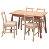 PINNTORP / PINNTORP שולחן+4 כיסאות, גוון חום בהיר גוון אדום/Katorp גוון חום בהיר, 125 ס"מ