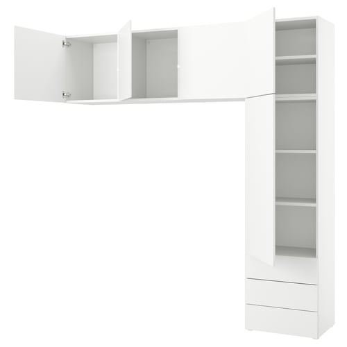 PLATSA ארון 5 דלתות+3 מגירות, לבן/Fonnes לבן, ‎240x42x241 ס"מ‏