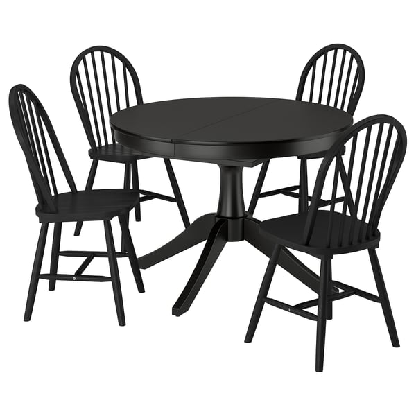 ROSENTORP / SKOGSTA שולחן+4 כיסאות, שחור/שחור, 110/155 ס"מ