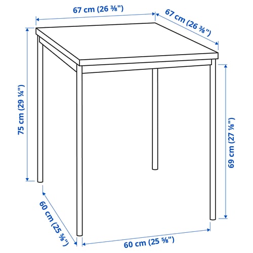 SANDSBERG שולחן ו-2 כיסאות, שחור שחור/לבן, 67x67 ס"מ