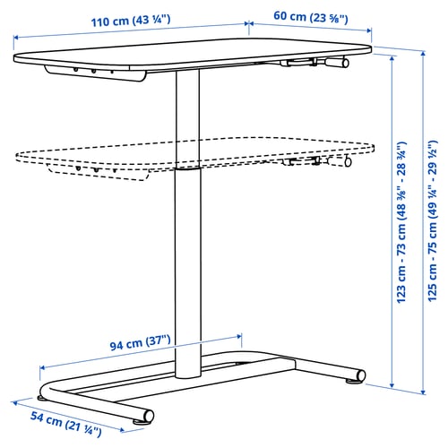 SEGRARE שולחן ישיבה/עמידה, אפור כהה, 110x60 ס"מ