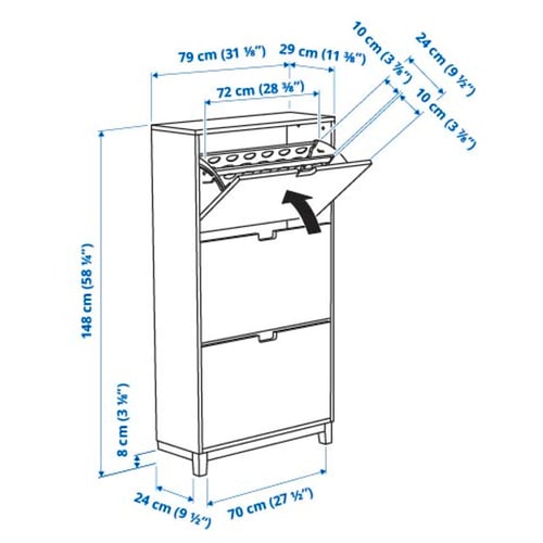 STÄLL ארון נעליים עם 3 תאים, לבן, 79x29x148 ס"מ