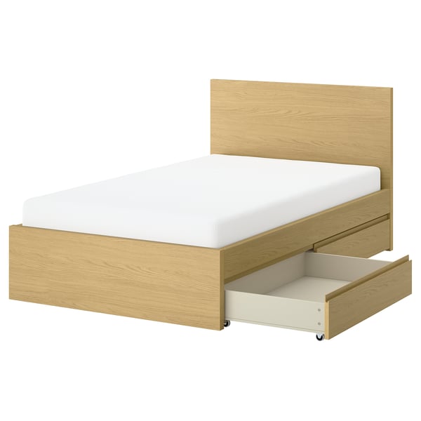 STORKLINTA מיטה עם 2 קופסאות אחסון, גוון אלון, 120x200 ס"מ