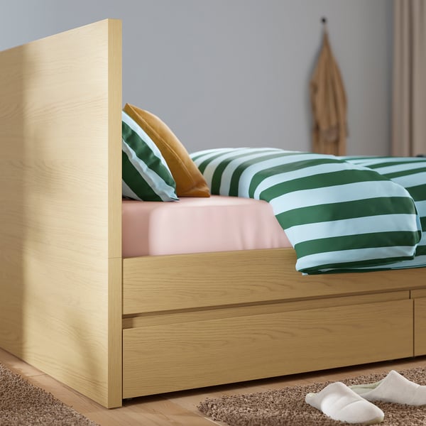 STORKLINTA מיטה עם 2 קופסאות אחסון, גוון אלון, 120x200 ס"מ