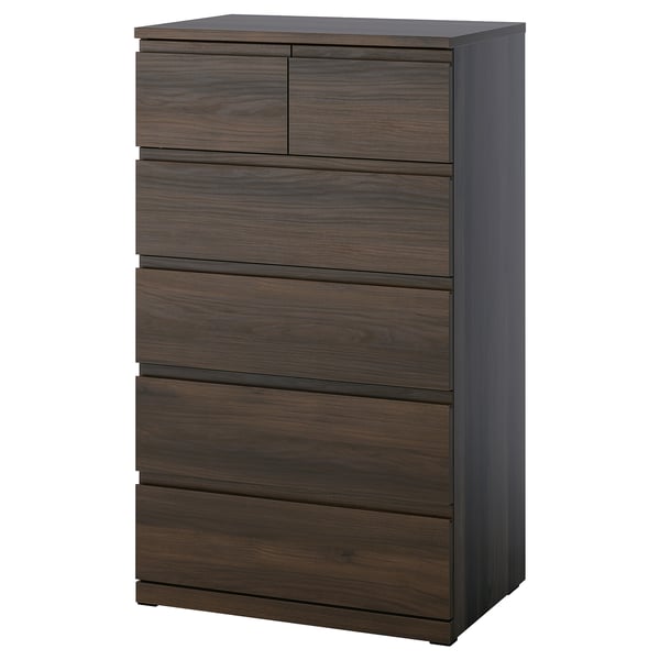 STORKLINTA שידת 6 מגירות, חום כהה/גוון אלון, 70x50x120 ס"מ