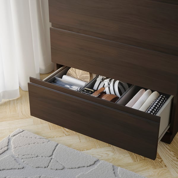 STORKLINTA שידת 6 מגירות, חום כהה/גוון אלון, 70x50x120 ס"מ