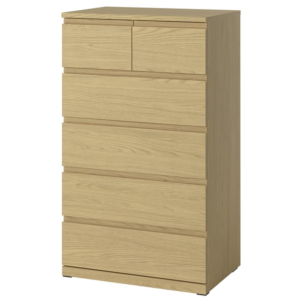 STORKLINTA שידת 6 מגירות, גוון אלון, 70x50x120 ס"מ