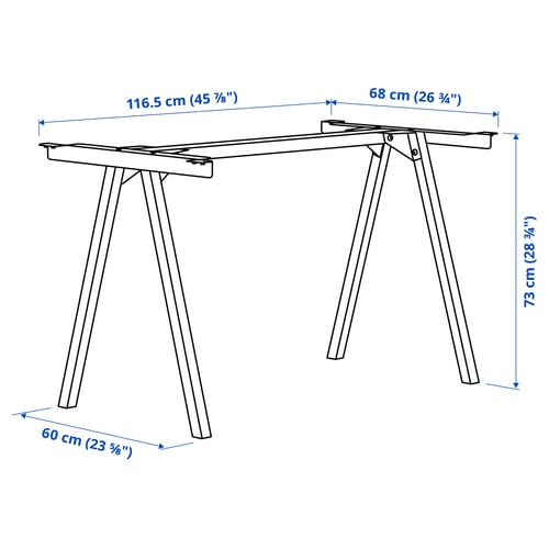 TROTTEN מסגרת תחתונה למשטח עליון, לבן, 120x70x75 ס"מ