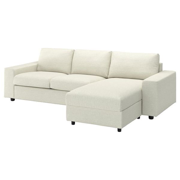 VIMLE ספה תלת-מושבית, כולל שזלונג, עם משענות יד רחבות/Gunnared בז'