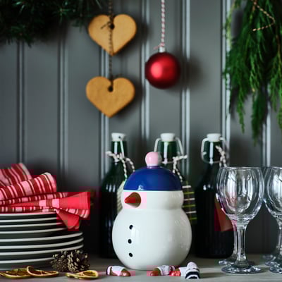 VINTERFINT צנצנת עם מכסה, איש שלג לבן, 1.0 ל'