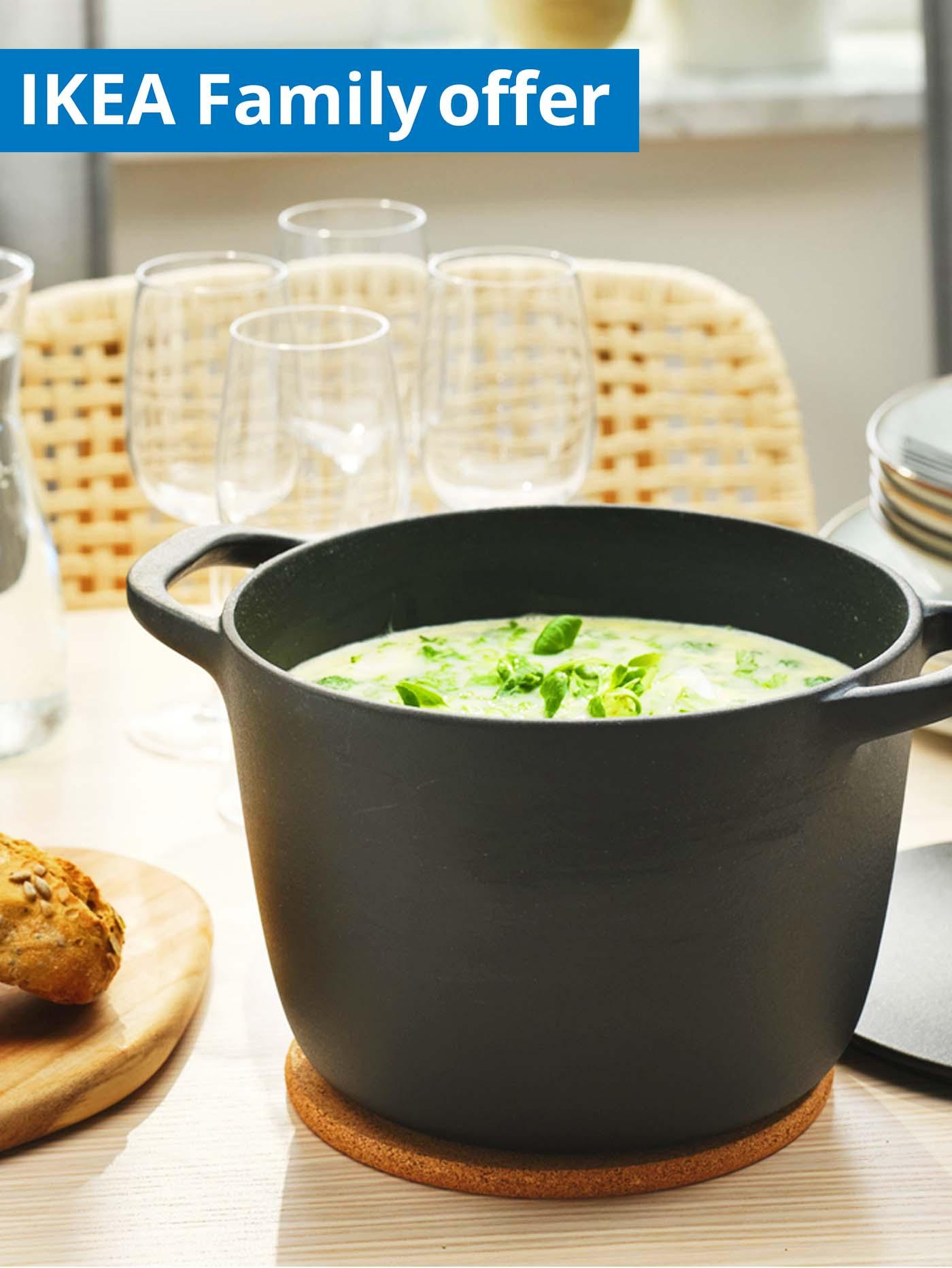 1 - 25 August IKEA Family offer. IKEA VARDAGEN cast iron pot on HEAT pot stand. 