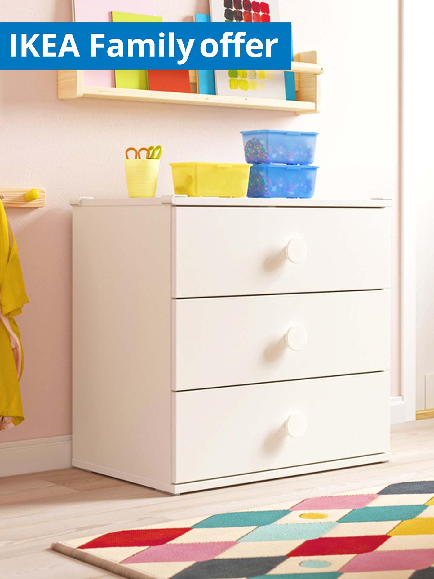 1 - 25 August IKEA Family offer. White GODHISUS chest of drawers in children's room.