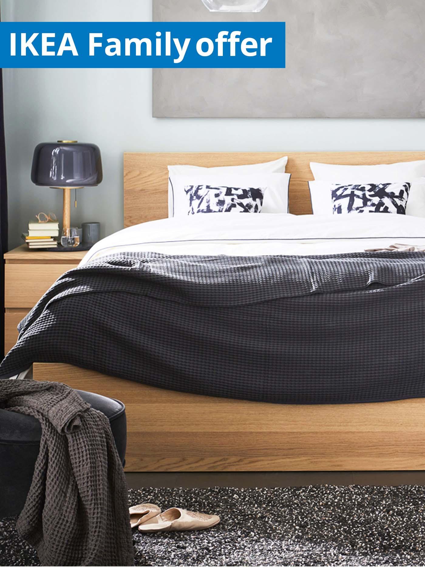 1 - 25 August IKEA Family offer. White stained oak MALM bedframe in the bedroom.