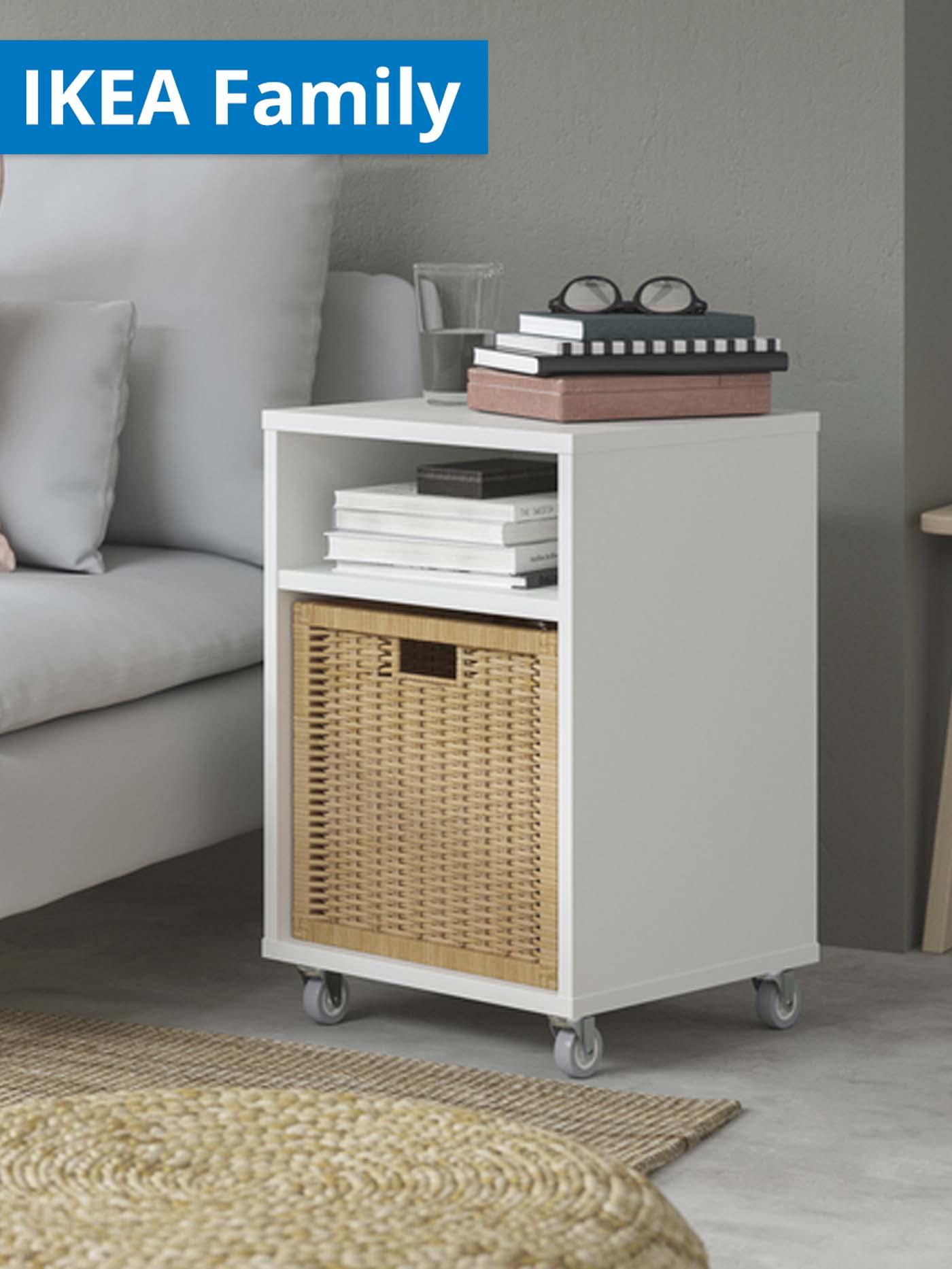 1 - 30 June IKEA Family offer. White VIHALS bedside table in the living room.