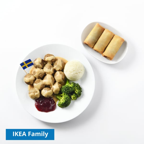 12 pcs. Swedish Meatballs + 3 pcs. Spring Roll
IKEA Family price: 189 THB
Normal price: 214 THB