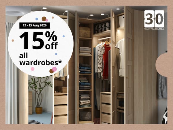 13 - 15 Aug 2026: 15% off all wardrobes