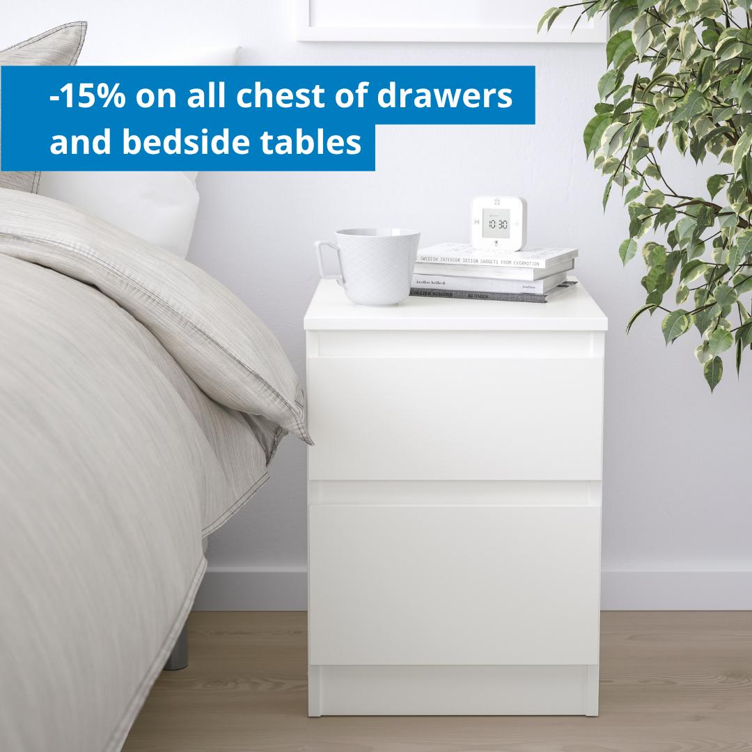 -15% chests of drawers and bedside tables