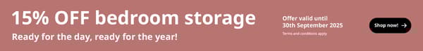 15% off bedrom storage 