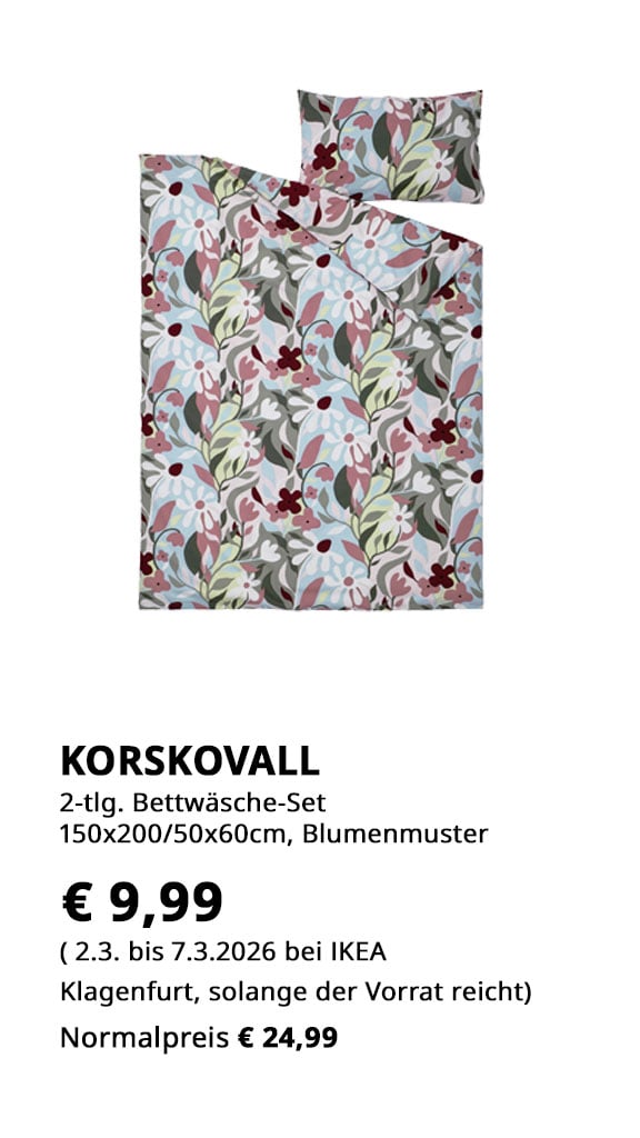 2-teiliges Bettwäsche-Set Korkovall, 150x200/ 50x60cm, statt € 24,99  um € 9,99.