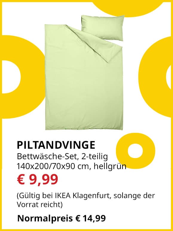 2-teiliges Bettwäsche-Set  Piltandvinge, 140x200/70x90cm, hellgrün, statt € 14,99 um € 9,99.