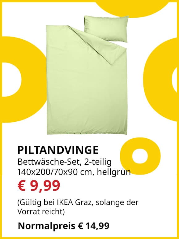 2-teiliges Bettwäsche-Set  Piltandvinge, 140x200/70x90cm, hellgrün, statt € 14,99 um € 9,99.