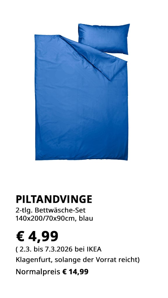 2-teiliges Bettwäsche-Set Piltandvinge, 140x200/ 70x90cm, statt € 14,99  um € 4,99.