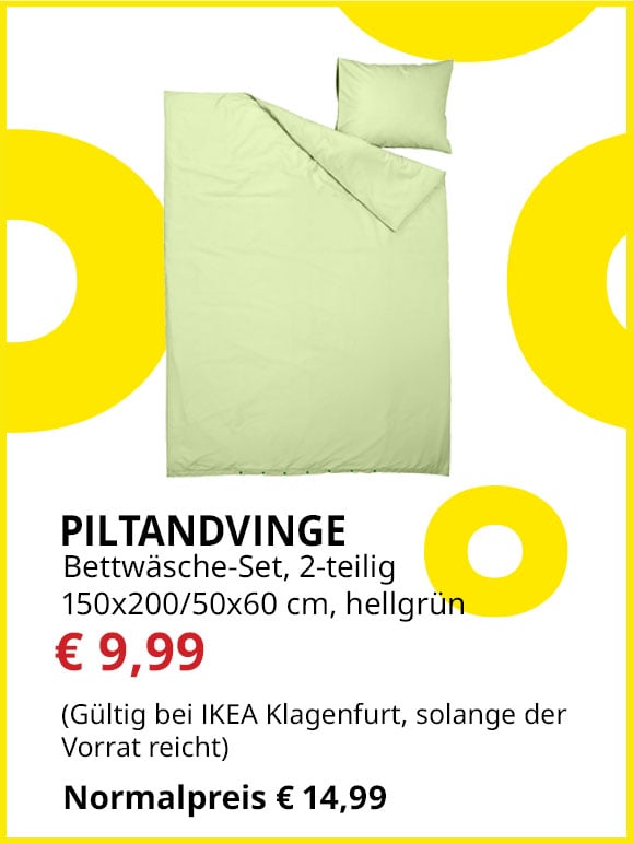 2-teiliges Bettwäsche-Set Piltandvinge, 150x200/ 50x60cm, hellgrün, statt € 14,99 um € 9,99.