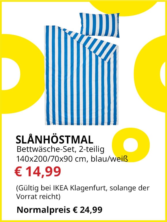 2-teiliges Bettwäsche-Set Slånhöstmal, 140x200/ 70x90cm, gestreift blau-weiß, statt € 24,99 um € 14,99.
