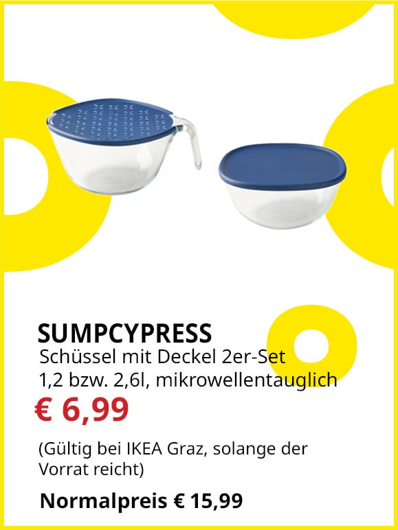 2-teiliges Schüssel-Set Sumpcypress, mit Deckel, 1,3 und 2,6l, statt € 15,99 um € 6,99.