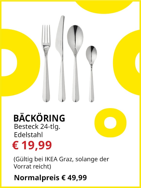 24-teiliges Besteck Bäcköring, Edelstahl, statt € 49,99 um € 19,99.