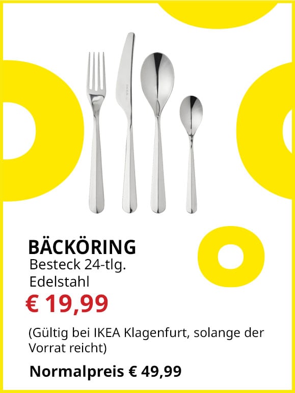 24-teiliges Besteck Bäcköring, Edelstahl, statt € 49,99 um € 19,99.