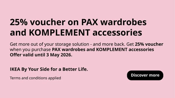 25% voucher on PAX wardrobes and KOMPLEMENT accessories