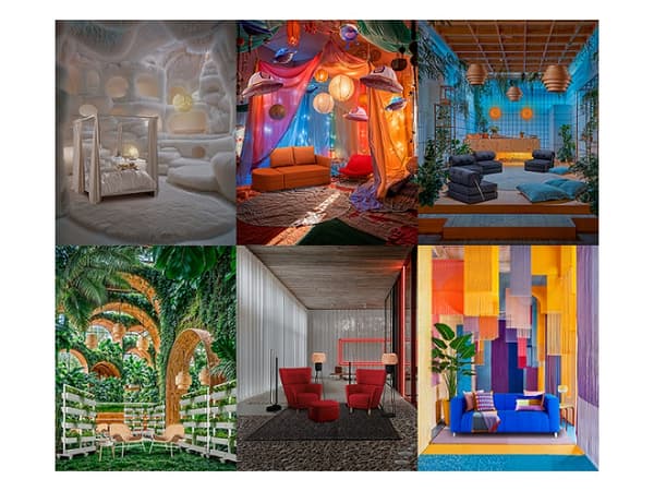 글로벌 홈퍼니싱 브랜드 이케아는 26일 ‘2024 라이프 앳 홈 보고서’ 공개와 함께 스페인 디자인 스튜디오 ‘울리세스 스튜디오(Ulises Studio)’와의 협업으로 탄생한 디자인 컬렉션을 선보였다. 6개의 디자인은 ‘상상의 방’을 주제로 실제 이케아 홈퍼니싱 제품을 활용해 보고서가 주목한 집에서의 즐거움을 만드는 주요 트렌드를 담았다. 왼쪽 위부터 시계방향으로 베드로팅(Bedrotting), 키덜팅(Kidulting), 빅 토크(Big Talk), 도파민 인테리어(Dopamine Décor), 스마트 홈 하모니(Smart Home Harmony), 바이오필릭(Biophilic) 디자인.