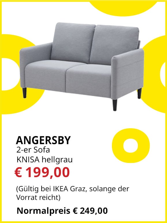 2er Sofa Angersby, 137cm breit, Bezug Knisa hellgrau, statt € 249 um € 199.