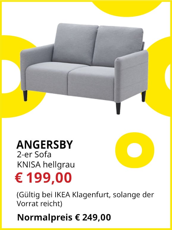 2er Sofa Angersby, 137cm breit, Bezug Knisa hellgrau, statt € 249 um € 199.