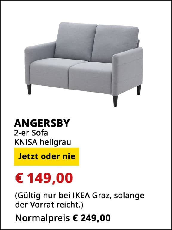 2er-Sofa Angersby, KNISA hellgrau, statt € 249 um € 149.