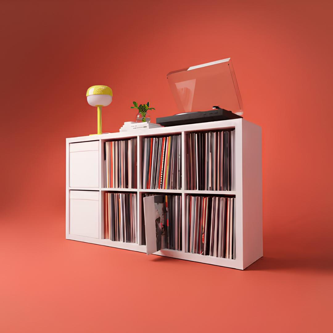 2tagère Kallax sur fond rouge