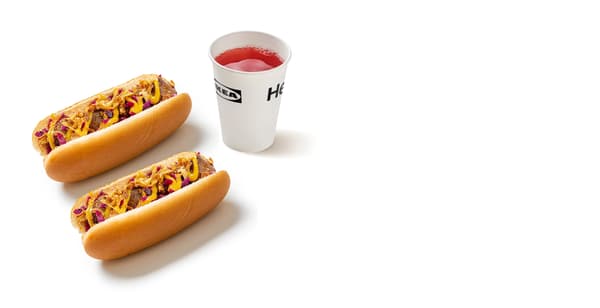 2x hot dog s masovými kuličkami a bezedný nápoj
